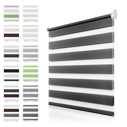 Double roller blind clamp-fix without drilling anthracite B80 x H120cm (fabric width 75cm) Duo roller blinds for windows without drilling clamp roller blind zebra roller blind side-pull roller blind with child safety window blinds for indoors