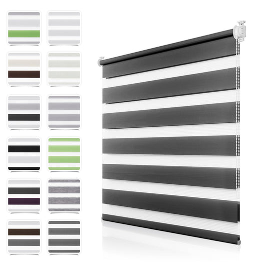 Double roller blind clamp-fix without drilling anthracite B80 x H120cm (fabric width 75cm) Duo roller blinds for windows without drilling clamp roller blind zebra roller blind side-pull roller blind with child safety window blinds for indoors