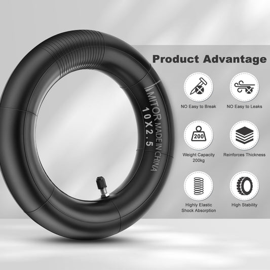 Amitor E Scooter inner tube 10x2.50 with 2 tire levers, 10 inch tube durable for Ninebot MAX G30D/G30D 2/G30/G30P/G30LP, 60/70-6.5 tube thickened with silver straight valve, 2PCS