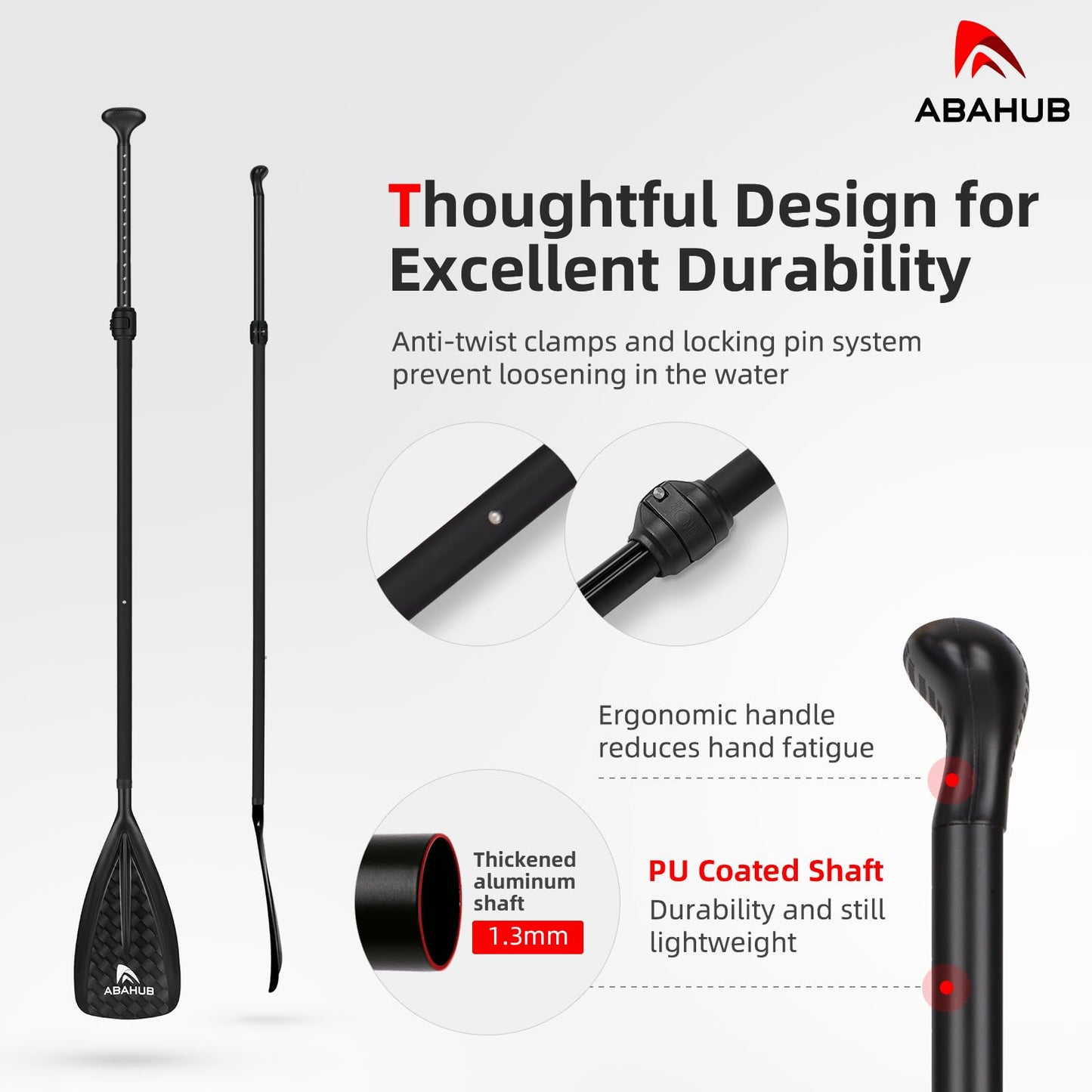 Abahub SUP Paddle 3-piece Stand Up Telescoping Paddle 173-213cm Aluminum with PU Coating for SUP Board Surfboard Boating Canoeing, Plastic-Nylon Blade 12k Carbon Pattern on the Blade
