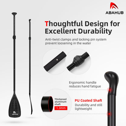 Abahub SUP Paddle 3-piece Stand Up Telescoping Paddle 173-213cm Aluminum with PU Coating for SUP Board Surfboard Boating Canoeing, Plastic-Nylon Blade 12k Carbon Pattern on the Blade