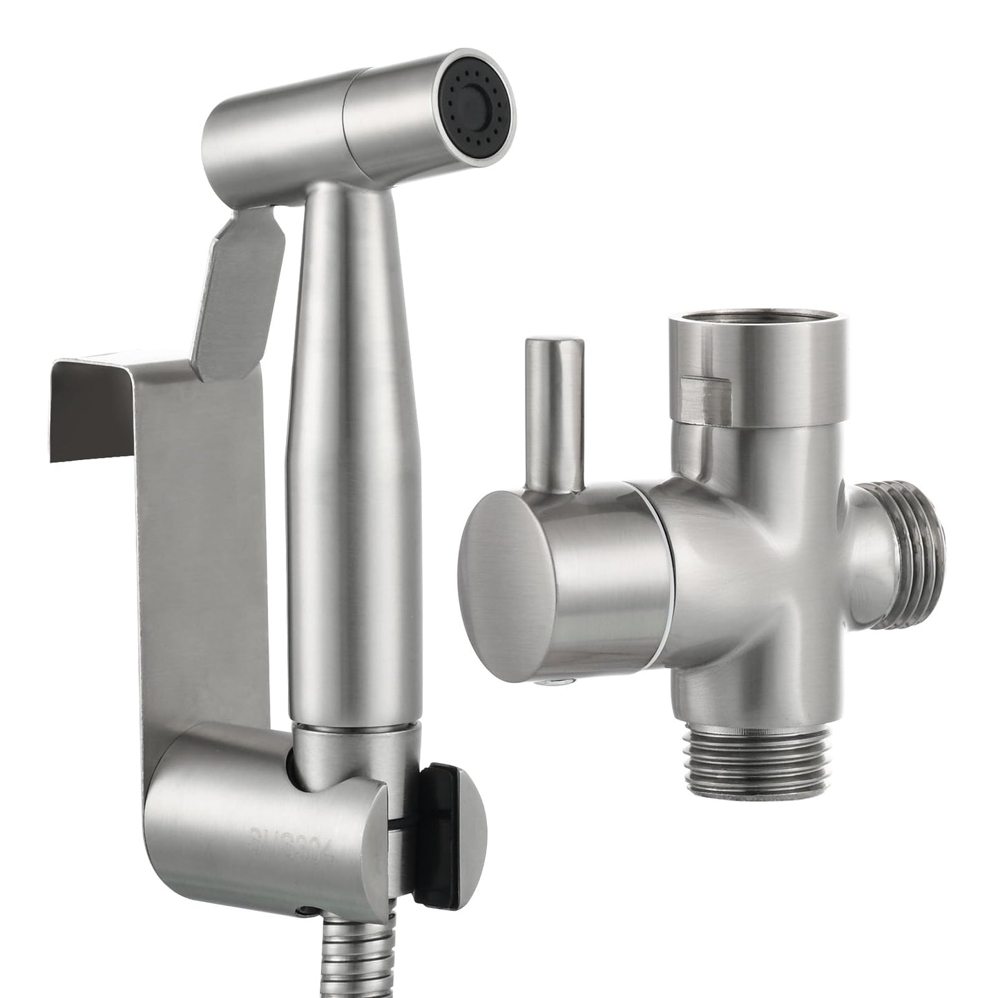 SCIENCE Bidet Hand Shower Set Stainless Steel Toilet Shower with Hose and G1/2" Valve for Bathroom Hygiene, Brushed Nickel, WS024F
