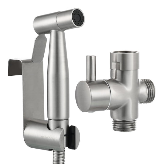 SCIENCE Bidet Hand Shower Set Stainless Steel Toilet Shower with Hose and G1/2" Valve for Bathroom Hygiene, Brushed Nickel, WS024F