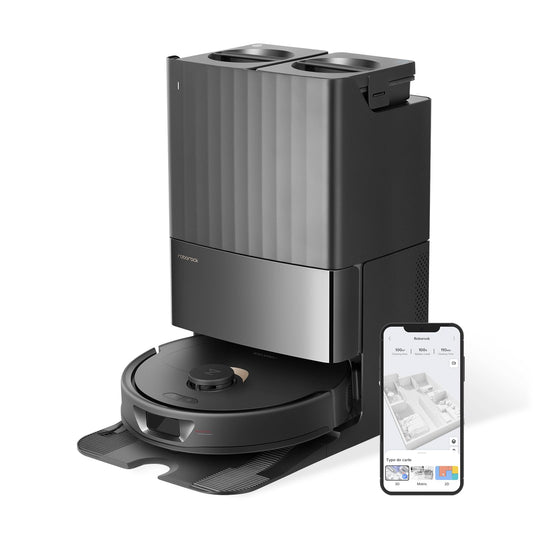 roborock Qrevo robot vacuum with mopping function, dust bin 5500 Pa suction power, 3D mapping, dual spinning mops automatic water refill, emptying, dust bag disposal, cleaning