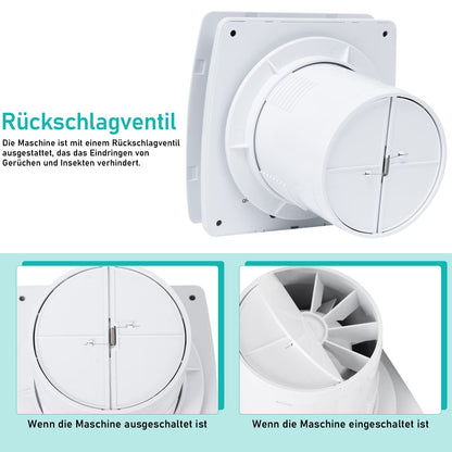 Ikodom bathroom fan 100mm with humidity sensor and backdraft damper timer, ceiling and wall mounted exhaust fan for kitchen, attic and basement, quiet, white.