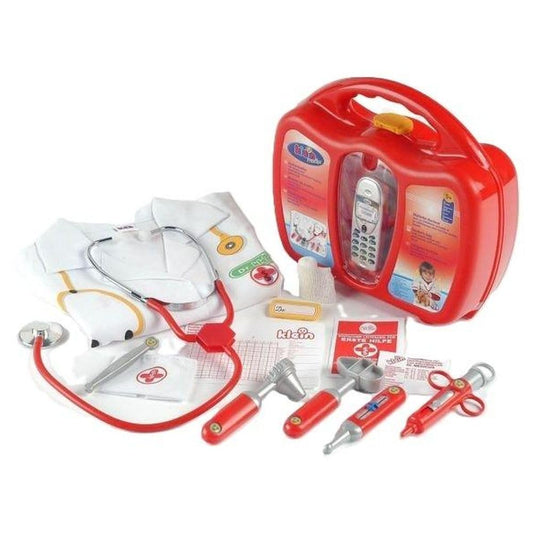Theo Klein 4353 Doctor's Case I Includes doctor's costume, stethoscope with real function, and battery-operated phone with sound I Dimensions: 28 cm x 24.5 cm x 8.5 cm I Toy for children aged 5 years and older
