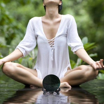 UGZDEA Black Obsidian Mirror, Black Obsidian Scrying Mirror For Home Decor - Yoga Meditation Energy Mirror With Stand (8cm)