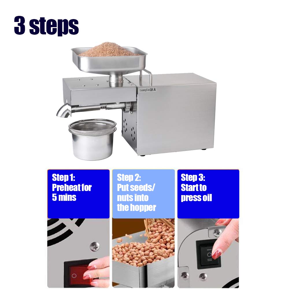 Automatic oil press 1500W Extractor Oil Expeller for flaxseed, peanut, hemp seed, sesame, sunflower.