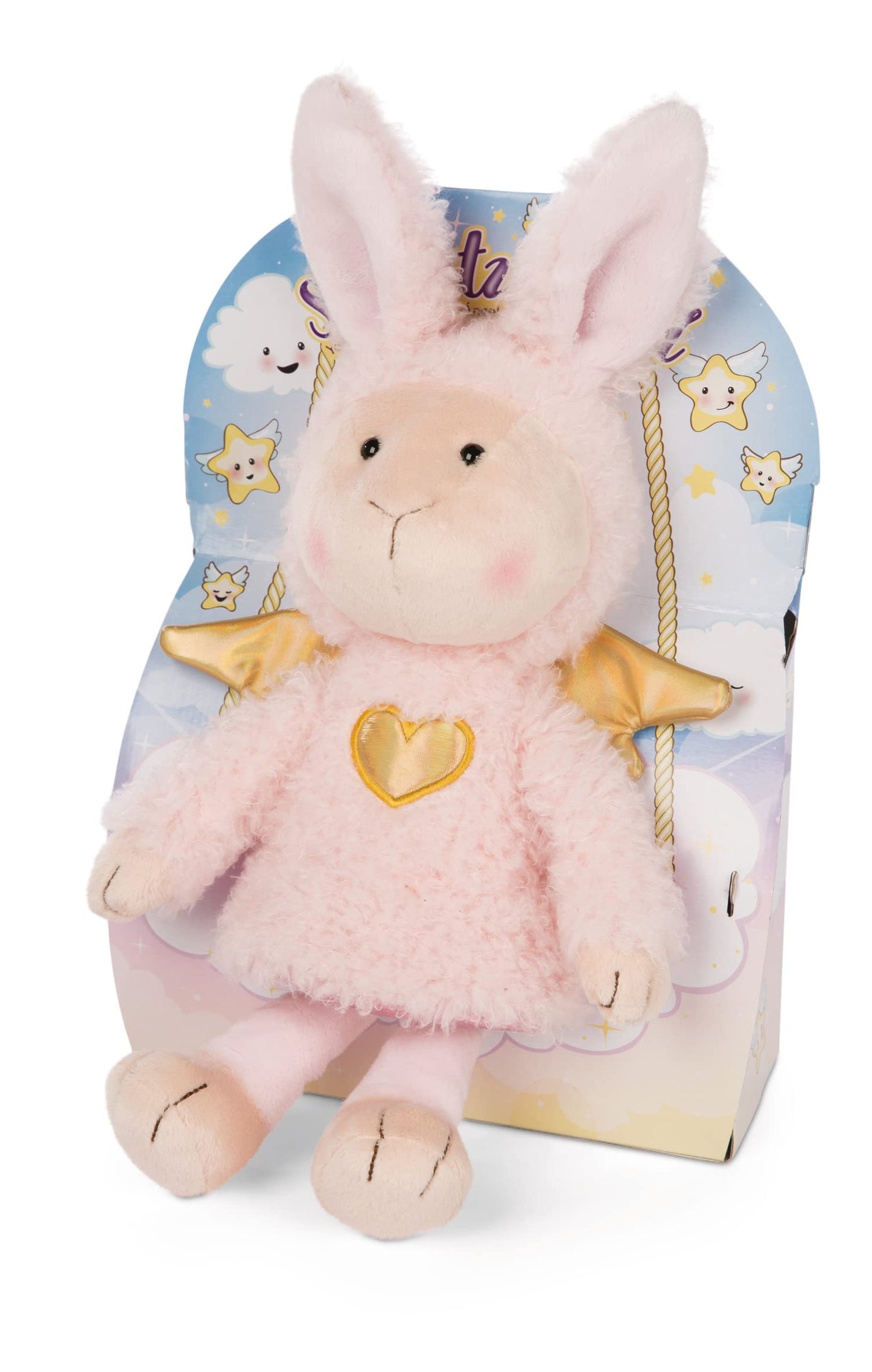 Stuffed animal guardian angel bunny La La Bunnie 30cm with golden heart & wings in gift box - Sheep angel plush toy for girls, boys & babies - cuddly toy for hugging, playing & gifting