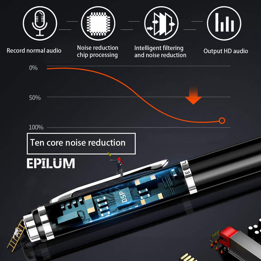 Digital voice recorder, 32GB EPILUM Mini Spy Pen for conferences with HD voice activation, Portable recording with MP3 playback with headphones, USB rechargeable