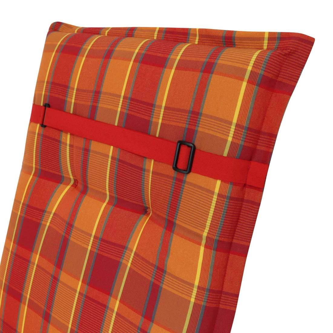 elGiga high-backed cushion 1 piece Classic Red Orange checkered 120 x 50 x 8 cm for garden chair, with headrest, high-quality, washable and easy to care for