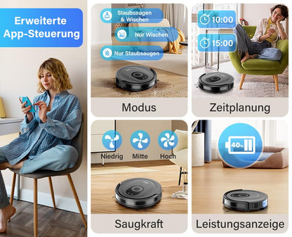 Tikom robot vacuum with mopping function 2 in 1, G8000 Max vacuum robot, 5000Pa strong suction robot vacuum cleaner, Self-charging, WiFi, 150Mins Max, Ideal for pet hair, carpet, hard floor.