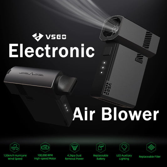 VSGO Electric Air Blower for camera and lenses, keyboards, and other electronic device cleaning. 100,000 RPM high-speed motor, 120 km/h wind speed.