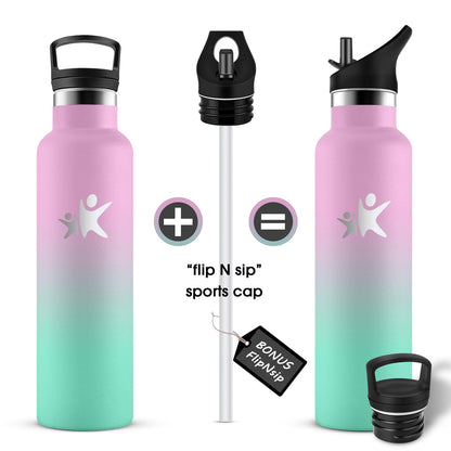KollyKolla thermos bottle 750ml with straw, suitable for carbonated drinks, vacuum stainless steel insulated bottle, BPA-free, ideal for sparkling water, school, outdoor, adults.