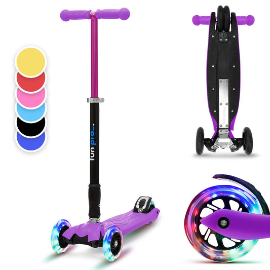 Fun pro Two Roller for children 6 years and up, from preschool age, up to 80KG weight, the safe premium scooter for children, LED wheels kick scooter, foldable, for 6 7 8 9 years.