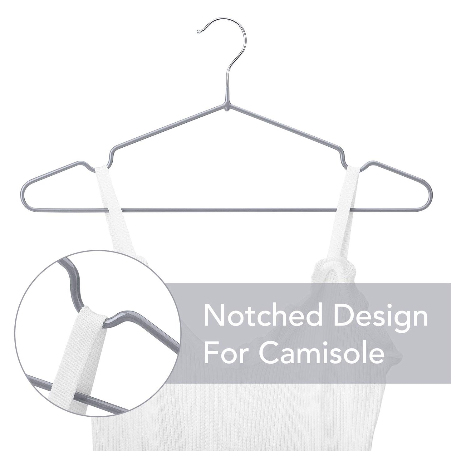 HOUSE DAY 40 Pack Gray Hangers Rubber Coated Metal Wire Hangers Non-Slip Space Saving Thin 0.4cm Thick