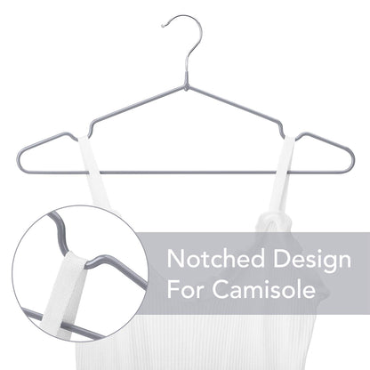 HOUSE DAY 40 Pack Gray Hangers Rubber Coated Metal Wire Hangers Non-Slip Space Saving Thin 0.4cm Thick
