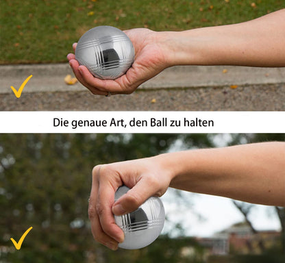 Bocce balls, petanque balls with 8 metal, 2 wood balls, 2 measuring devices, 1 boules ball magnet attachment & luxurious carry bag. Perfect for outdoor play in the garden or at the beach.