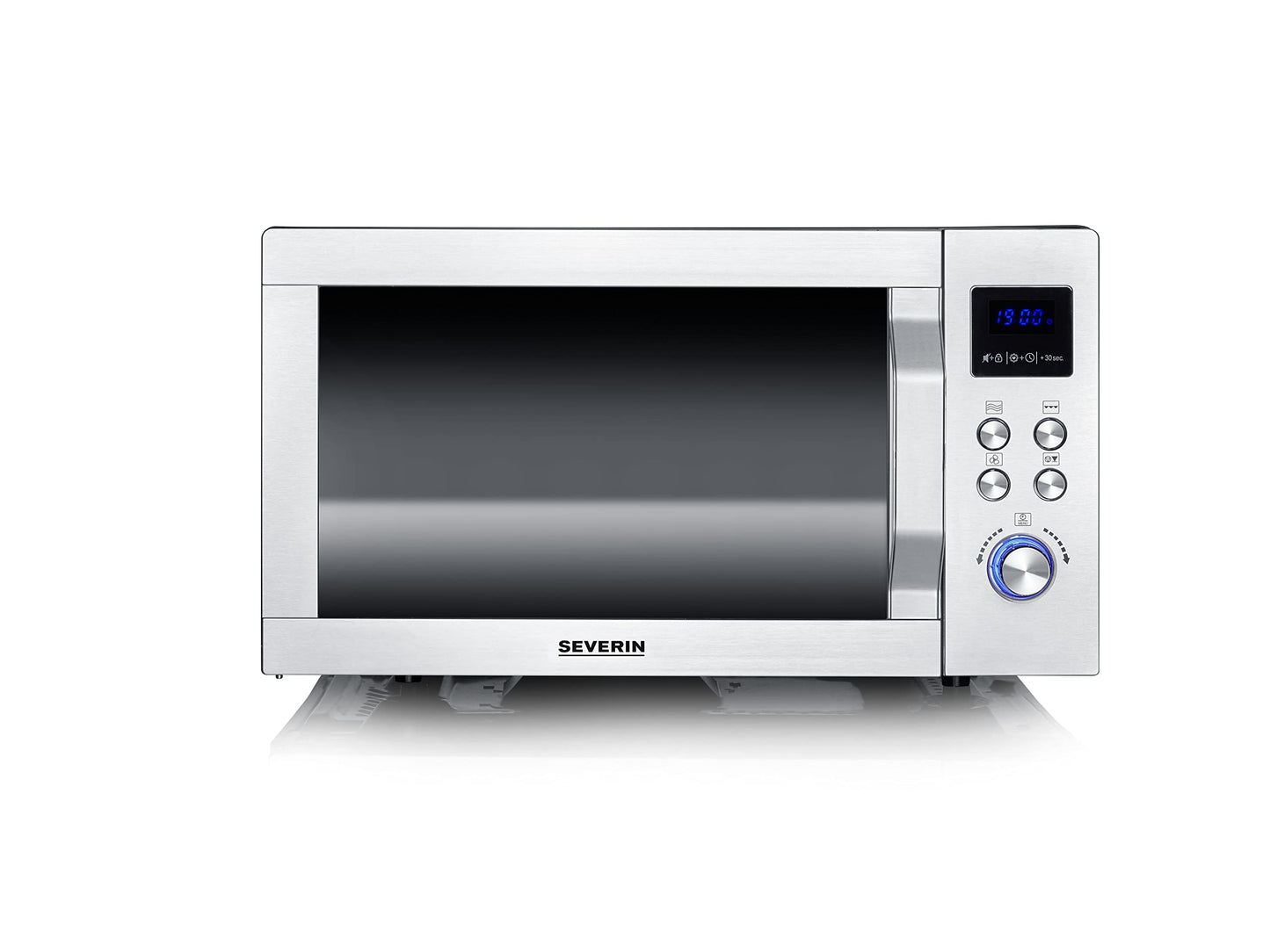 SEVERIN 3-in-1 microwave with glass bottom, grill, and hot air function, large cooking area for square dishes, black/stainless steel, MW 7777