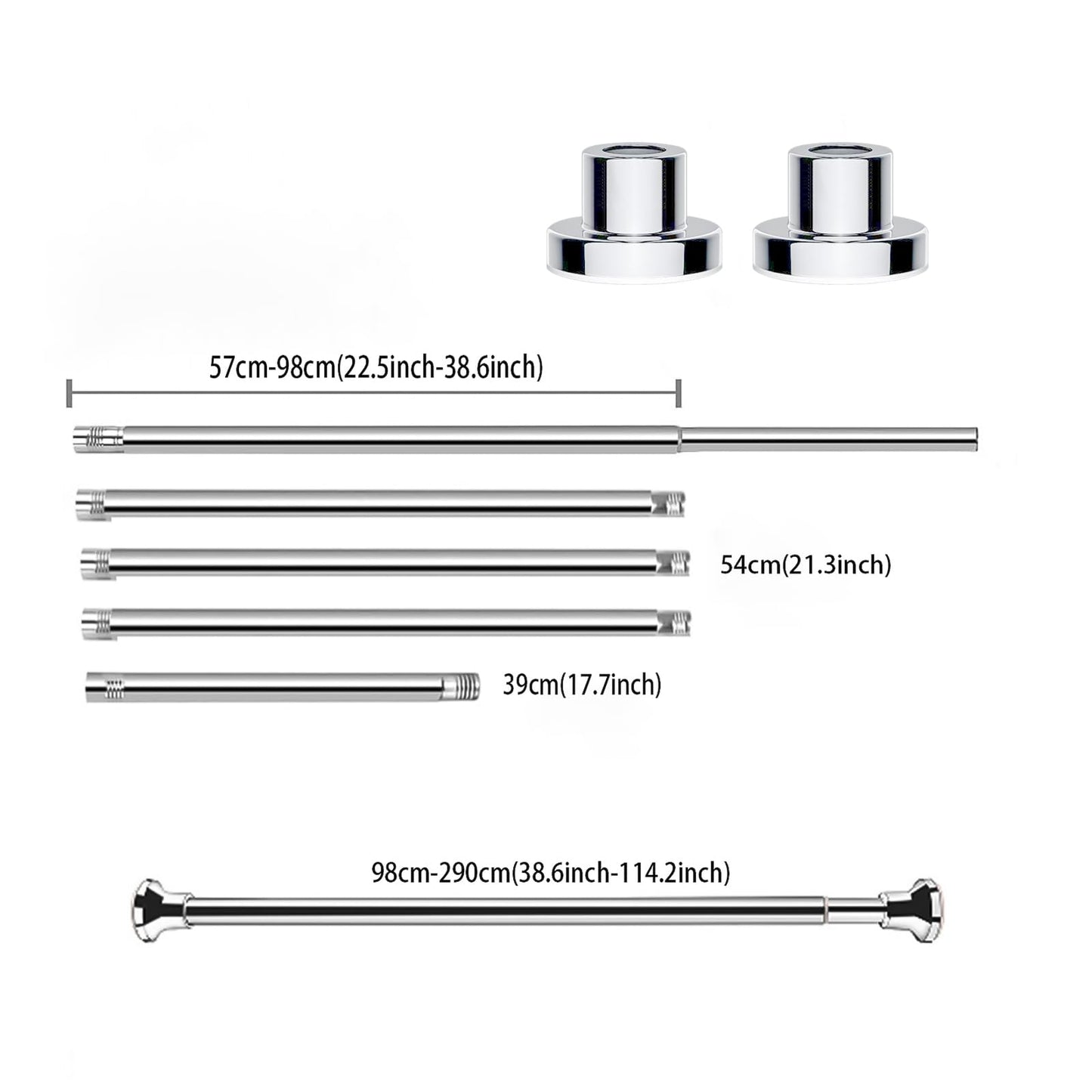 Foeska telescopic pole silver shower curtain rod without drilling made of stainless steel extendable clothes rail adjustable by turning secure grip for shower and bathtub (silver, 100-290cm)
