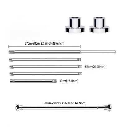Foeska telescopic pole silver shower curtain rod without drilling made of stainless steel extendable clothes rail adjustable by turning secure grip for shower and bathtub (silver, 100-290cm)