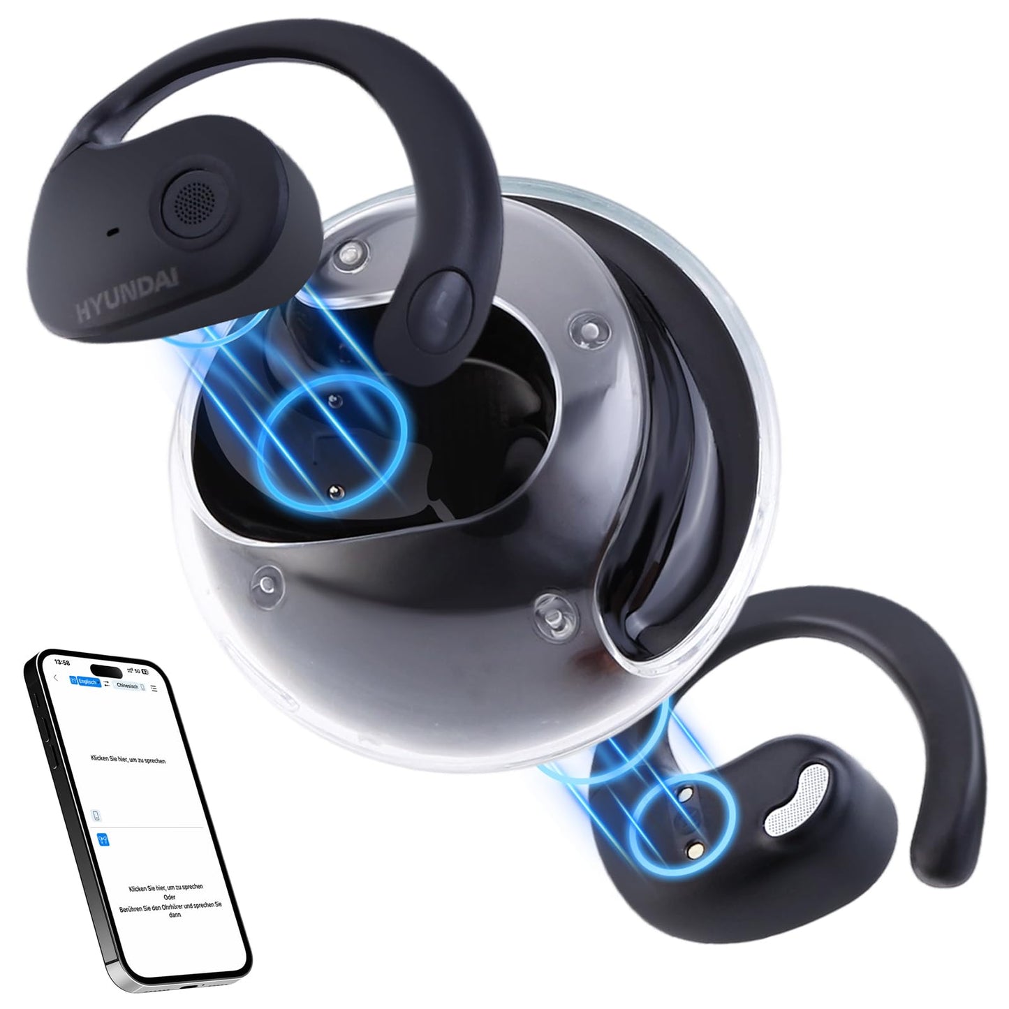 Translator headphones, Ai Translator Earbuds Translation headphones, Hy-T26 Pro Upgrade Translation Earbuds Wireless Translation Earbuds Real-time Translation Voice Translator Earbuds (Black)