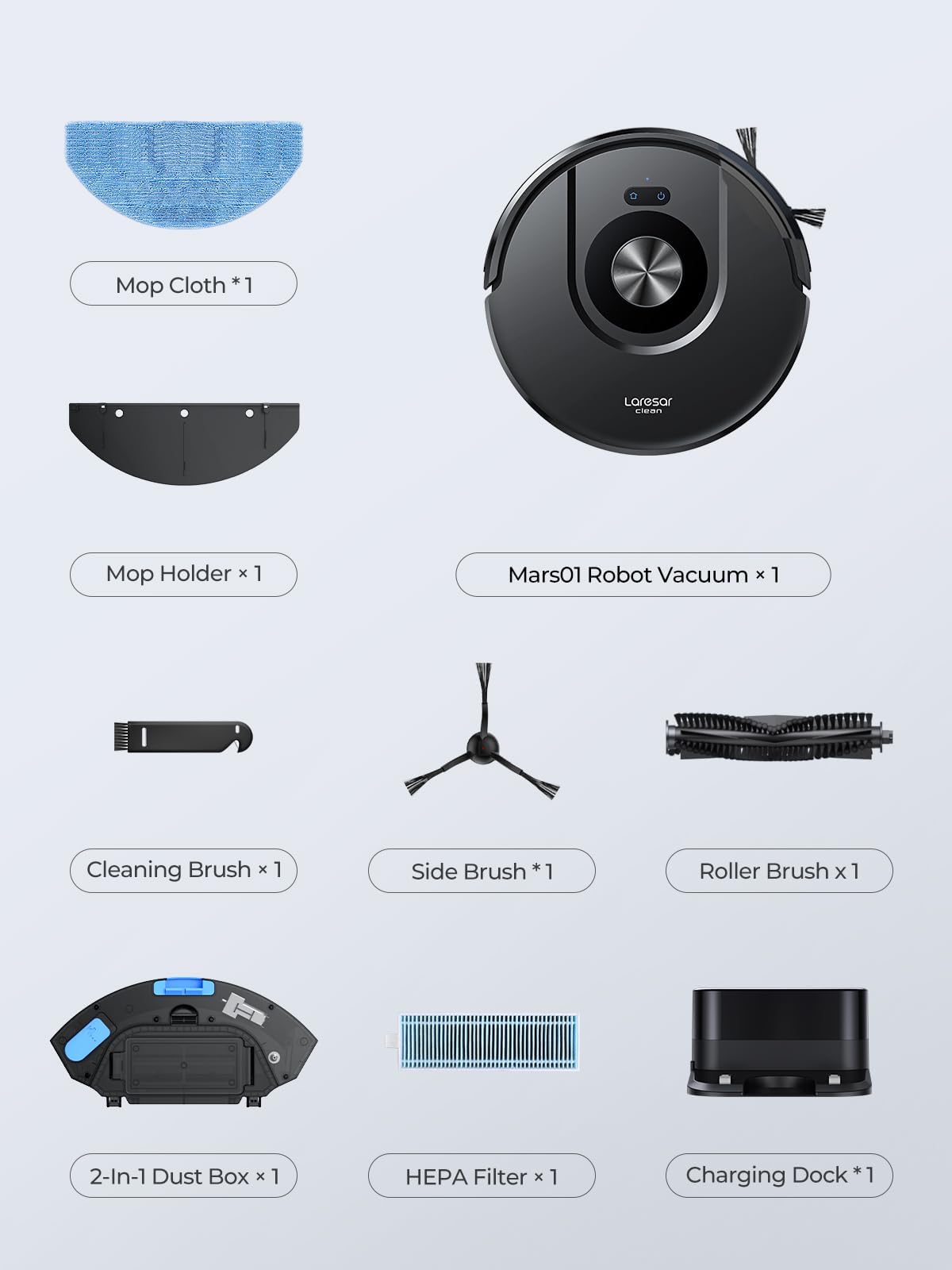 Laresar Clean robot vacuum with mopping function, LiDAR navigation, live map, 5000Pa suction power Mars01 up to 180min, perfect for pet hair, carpet, hard floors.