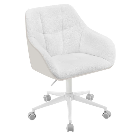 WOLTU home office chair, desk chair, swivel chair, vanity chair, adjustable height, supports up to 150kg, with bouclé seat, cream+beige, BS175grcm