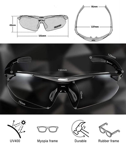 ROCKBROS Bike Glasses Polarized Sunglasses with 5 Interchangeable Lenses for Women Men Sports Glasses Cycling Running Fishing for Outdoor Sports.