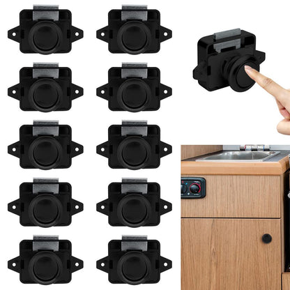 Opaltool 10 Pieces Push Button Catch Door Lock Black Door Knob Locking Push Button Lock suitable for 15-18mm Thickness Motorhome Boat Van RV Yacht Cabinet Door Cabinet