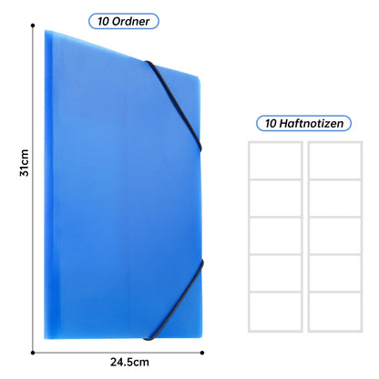 FRETONBA Folder A4 School, Folder 10 Pieces, Corner Clamp Folder Elastic Band Attachment, Quick Filing Folder A4 PP Material Sturdy and Durable, Document Folder A4 FTB