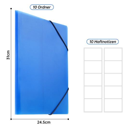 FRETONBA Folder A4 School, Folder 10 Pieces, Corner Clamp Folder Elastic Band Attachment, Quick Filing Folder A4 PP Material Sturdy and Durable, Document Folder A4 FTB