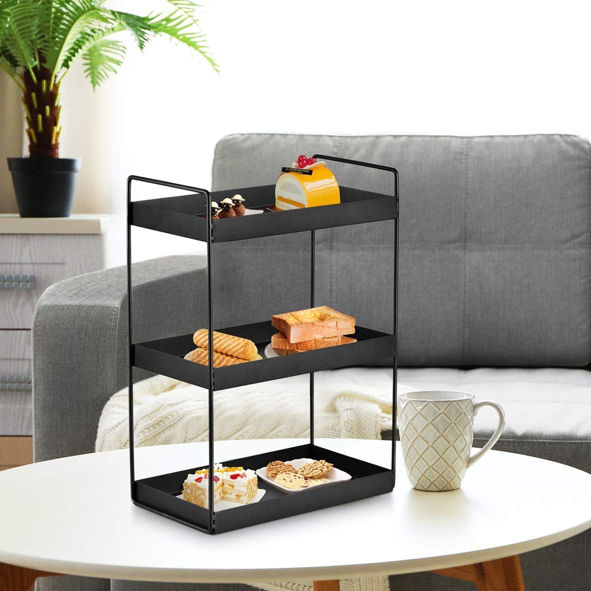XINGDOZ Kitchen Spice Rack with 3 Levels Bathroom Countertop Under Cabinet Organizer Vanity Tray Cosmetics & Makeup Storage, Black