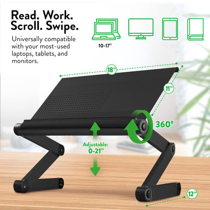 Uncaged Ergonomics Adjustable Book and Laptop Stand - portable aluminum stand for textbooks, cookbooks, recipe books, and tablets.