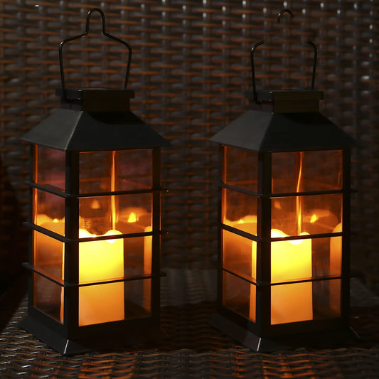 Solar lantern, Tomshine 2-pack solar lantern with candle light effect solar lamp for outdoor hanging decorative lighting for garden.