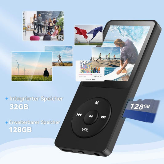AGPTEK MP3 Player 32GB with Speaker, 70 Hours Battery Life Small and classic sports MP3 player with 1.8-inch screen, FM radio, recording (No Bluetooth), TF card up to 128GB, Black