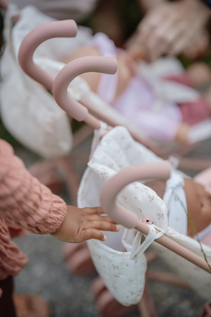 Little Dutch 4584 foldable metal doll buggy with soft handles and buggy bag - for dolls 33-46 cm, White Meadows/pink