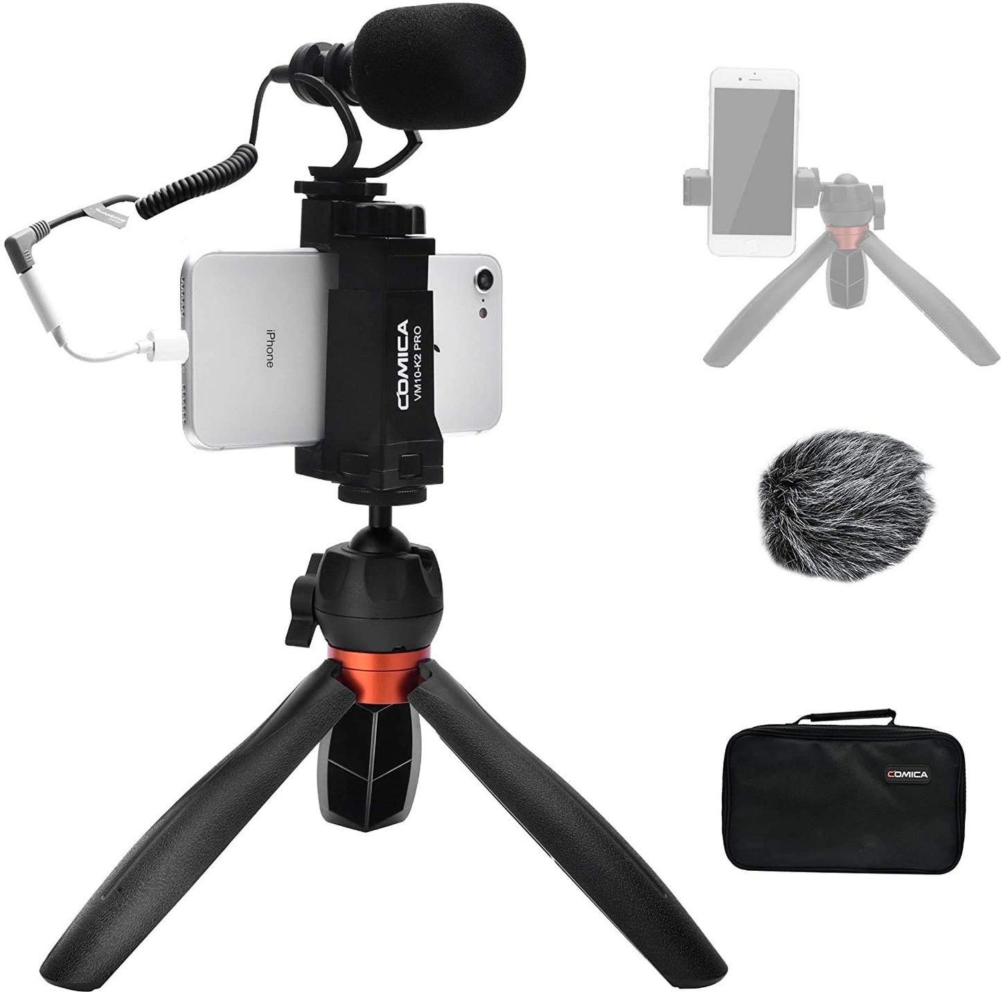 COMICA phone microphone vlogging kit, CVM-VM10-K2 PRO video kit with professional shotgun microphone and tripod for iPhone, Samsung, Huawei, camera, YouTube kit for live video, video conferencing, filming.