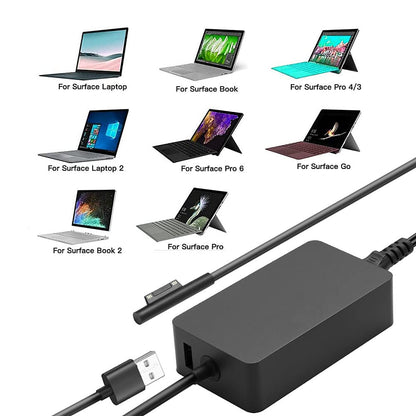 65W Surface Power Adapter Charger Cable for Microsoft Surface Pro 10 9 8 7 6 5 4 3 Surface 7 6 5 4 3 2 1 Surface Book 3 2 1 Surface Go 4 3/2/1 Tablet Surface Laptop Studio/Go with USB port.