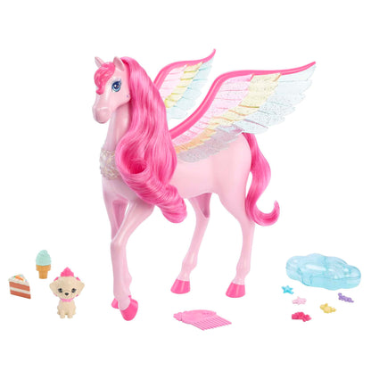 Barbie Hidden Magic Pegasus - Interactive toy with lights and sounds, 10 accessories, rainbow wings, for children 3+. Item number HLC41.