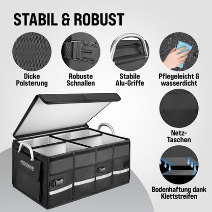 Monzana® Trunk Organizer Cover 68L Insulation Aluminum Handles Dividers Waterproof Foldable MDF Walls Non-Slip Trunk Bag Cooler Bag Folding Box
