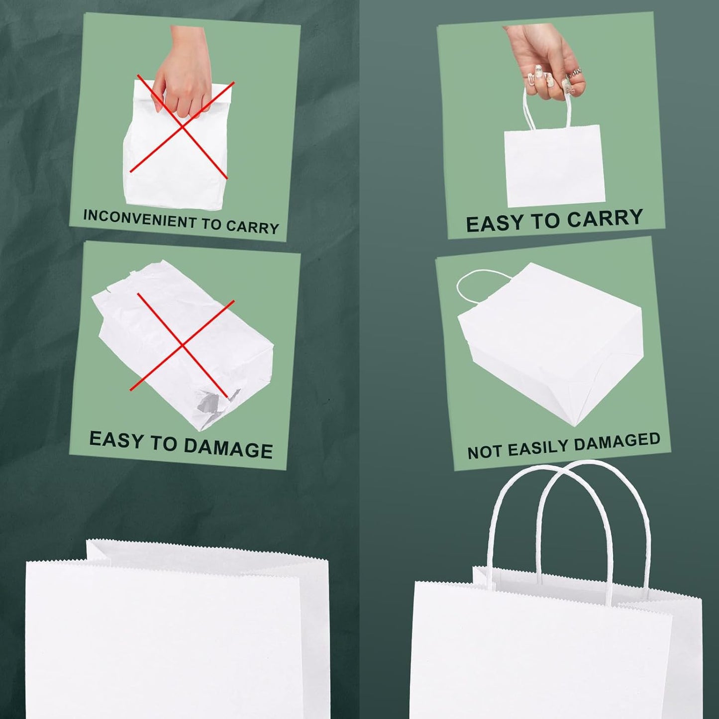 Switory 20 pieces White Kraft Paper Bag, Kraft Gift Bag with Handle, Paper Bags, Gift Bags for Shopping, Weddings, Packaging, Parties, Birthdays, Christmas (13.3 x 9.5 x 20.3 cm)