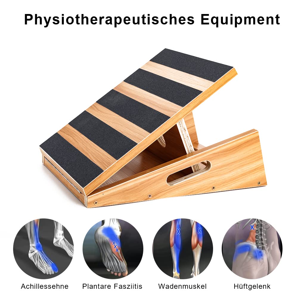Strongtek Professional Slant Board made of wood, adjustable and portable calf stretcher, training tool with handle & non-slip coating