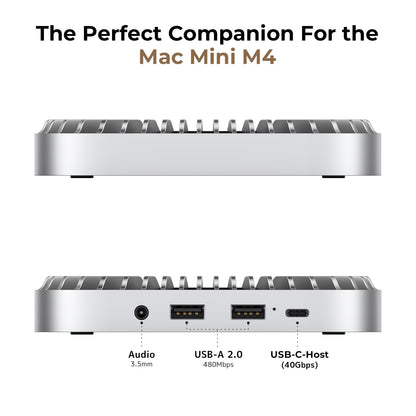 Aluminum Hub & Stand for the New M4/M4 Pro Mac Mini (2024) with 40Gbps NVMe/M.2 SSD Enclosure, 2X USB-A, USB-C Host, 3.5mm Audio - Compatible with all new Mac Mini M4/M4 Pro