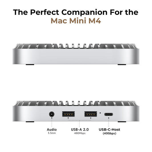 Aluminum Hub & Stand for the New M4/M4 Pro Mac Mini (2024) with 40Gbps NVMe/M.2 SSD Enclosure, 2X USB-A, USB-C Host, 3.5mm Audio - Compatible with all new Mac Mini M4/M4 Pro
