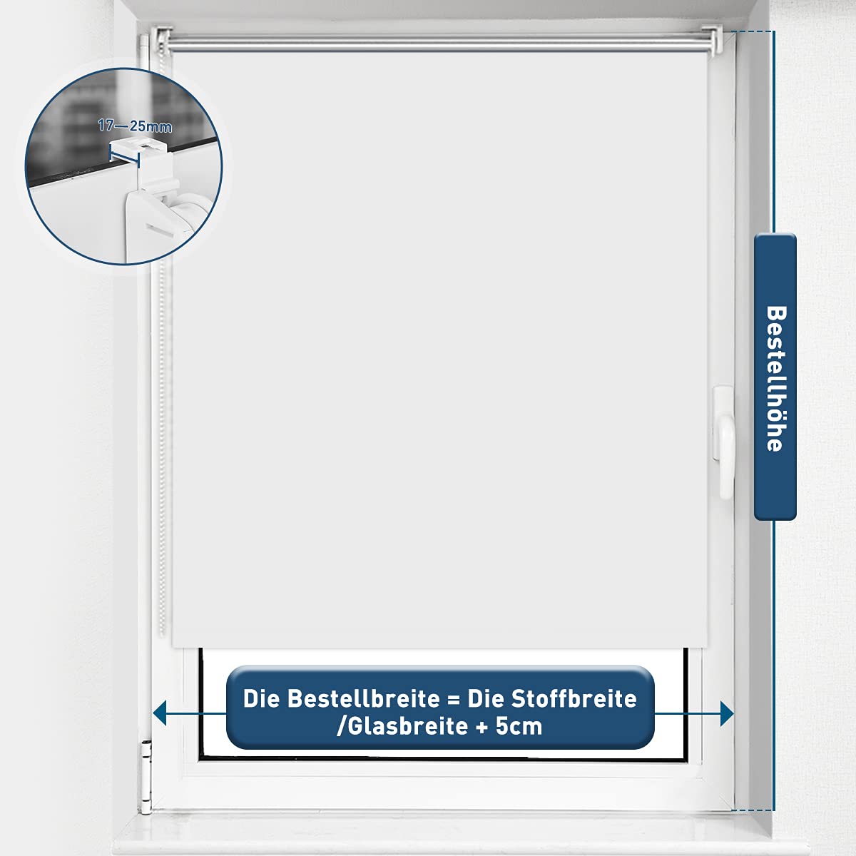 bobodeco blackout roller blind without drilling & with drilling, blackout roller blind with clamp, white 85x130cm (WxH), thermal roller blind privacy and sun protection, roller blinds heat protection for windows & doors