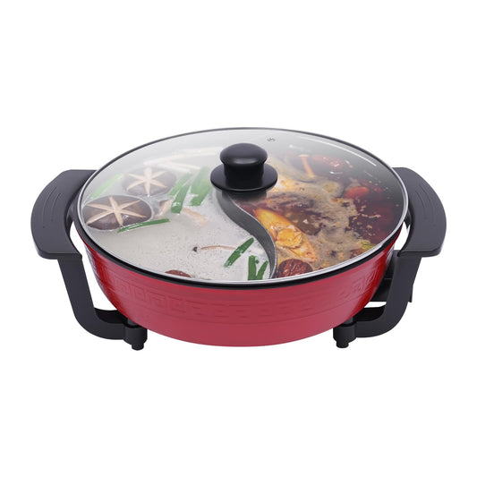 Electric Hotpot Pot with Divider - 6L Chinese Fire Pot for 8 People (1360W) | Electric Leak Protection, Energy Saving Function, Lid & Heating Base