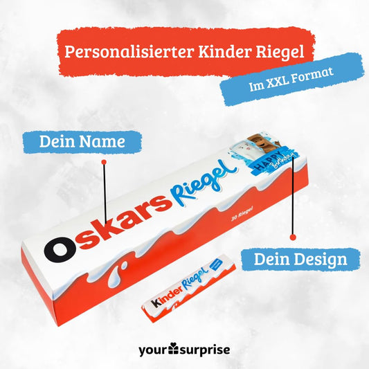 Personalized gift with name - XXL Kinder chocolate bar for men and women. Includes 3 x 10-pack of Kinder chocolate bars (630g). Great birthday present!