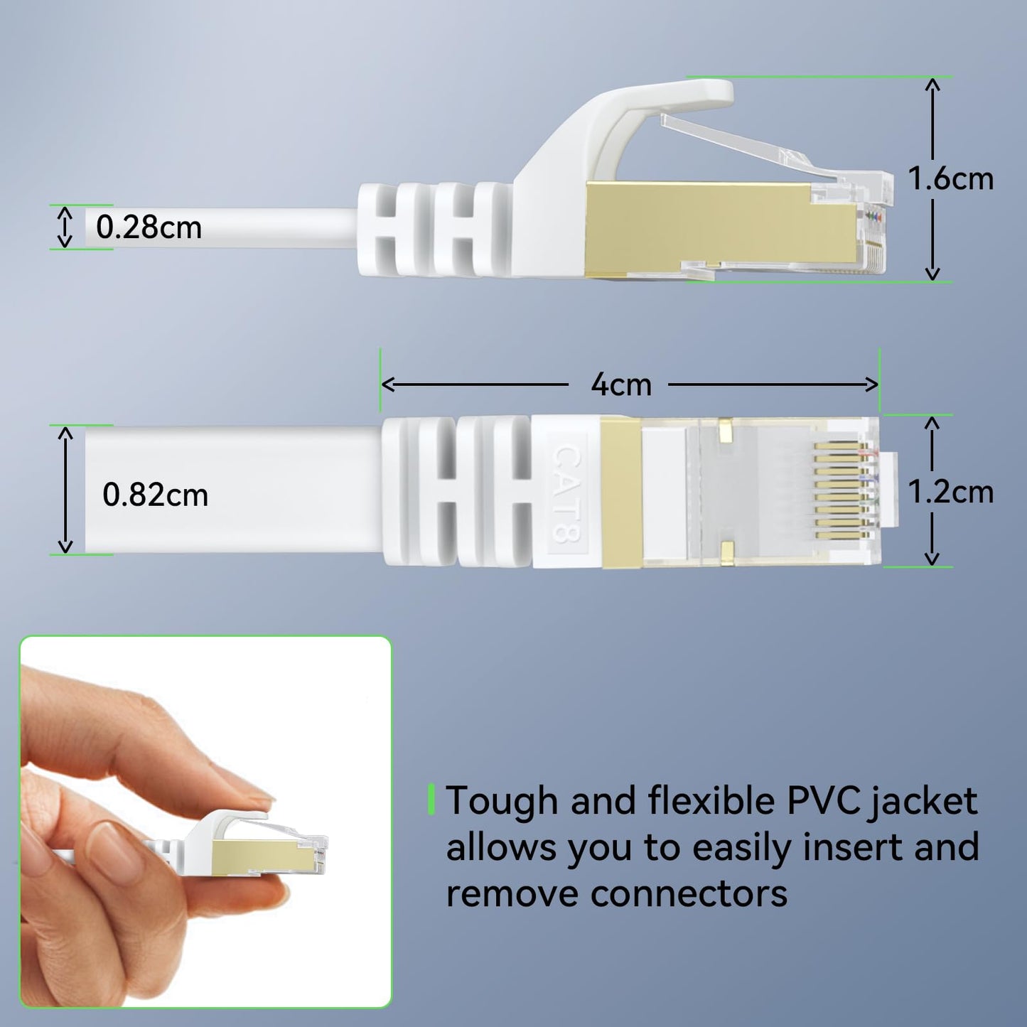 BUSOHE Cat 8 Ethernet Cable 20m, High Speed Gigabit RJ45 LAN Network Cable, 40Gbps 2000Mhz Internet Patch Cable Compatible with Router, Modem, PC, Laptop, Printer (white)