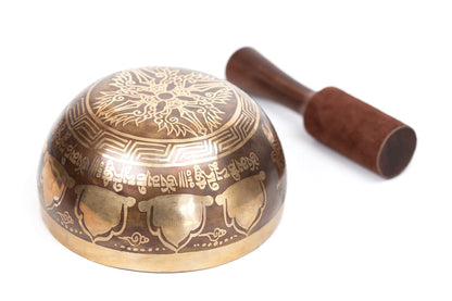 Large Tibetan singing bowl set - easy to play - Mantra design - Mindfulness meditation - Healing sound gift from Himalayan Bazaar